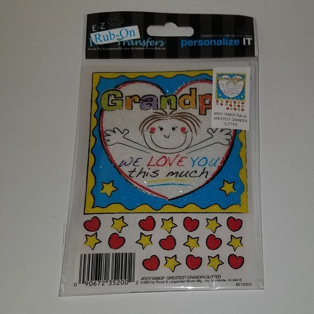 Grandpa We Love You This Much Craft Glitter Personalize It EZ Rub-On Transfers